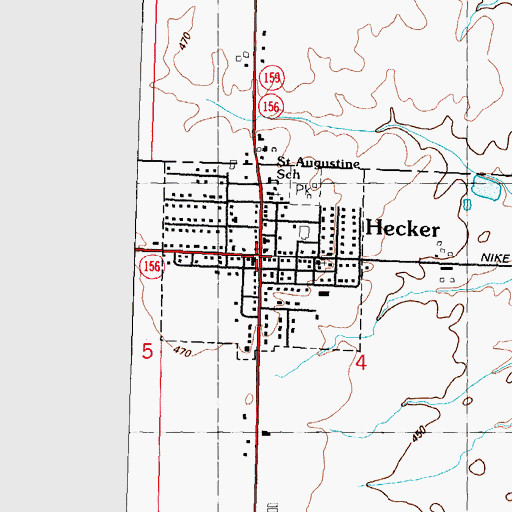 Topographic Map of Village of Hecker, IL