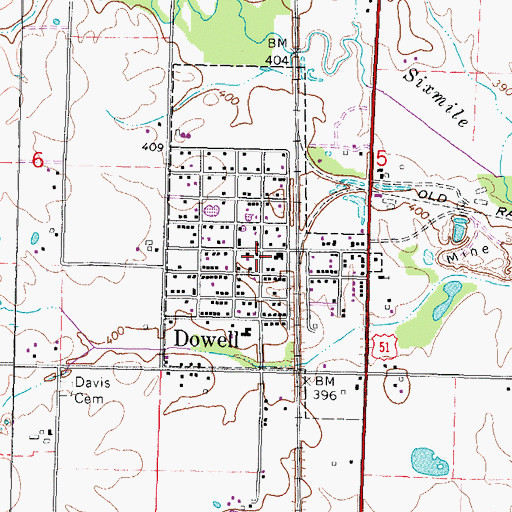 Topographic Map of Village of Dowell, IL