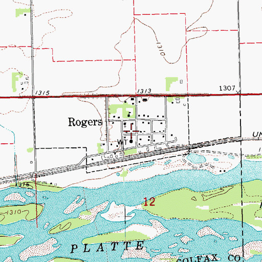 Topographic Map of Village of Rogers, NE