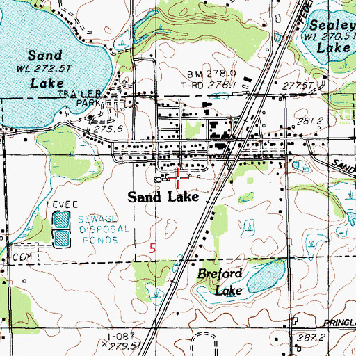 Topographic Map of Village of Sand Lake, MI