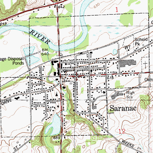 Topographic Map of Village of Saranac, MI