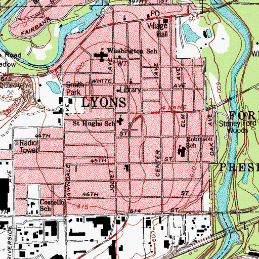 Topographic Map of Village of Lyons, IL