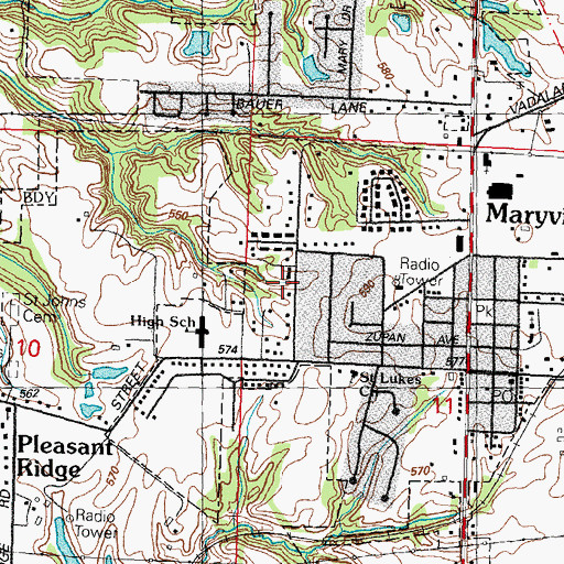 Topographic Map of Village of Maryville, IL