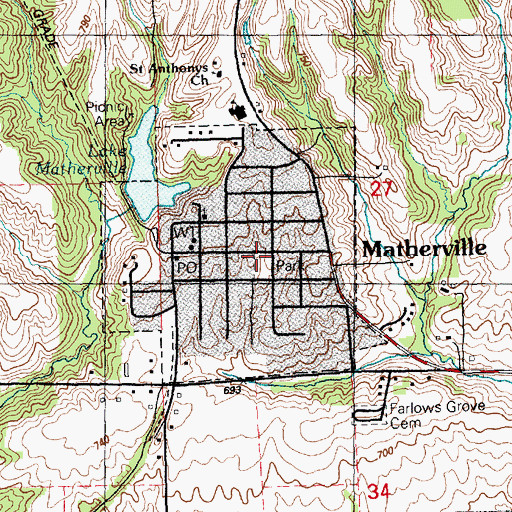 Topographic Map of Village of Matherville, IL