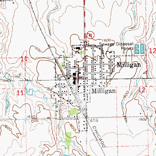 Topographic Map of Village of Milligan, NE