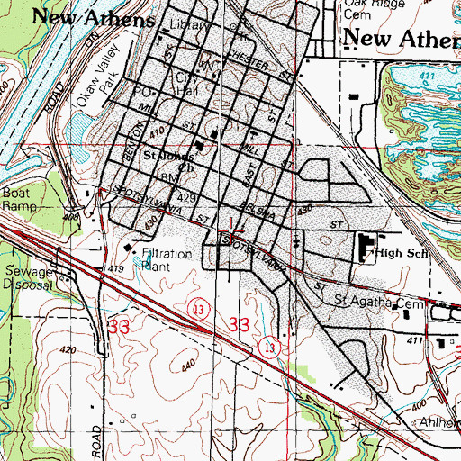 Topographic Map of Village of New Athens, IL