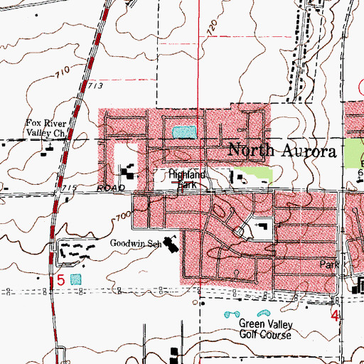 Topographic Map of Village of North Aurora, IL