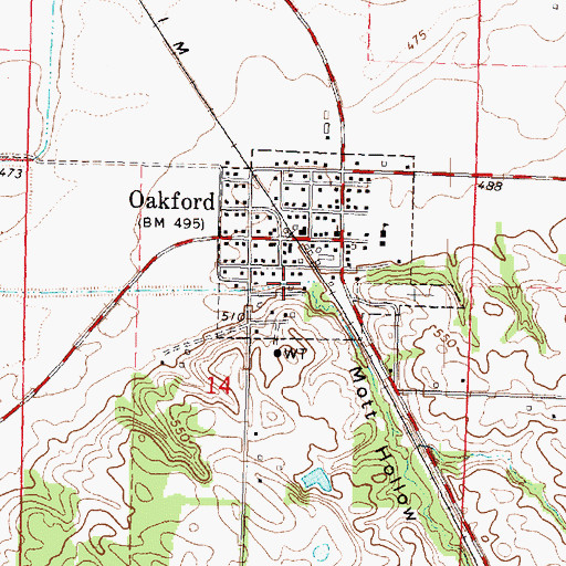 Topographic Map of Village of Oakford, IL