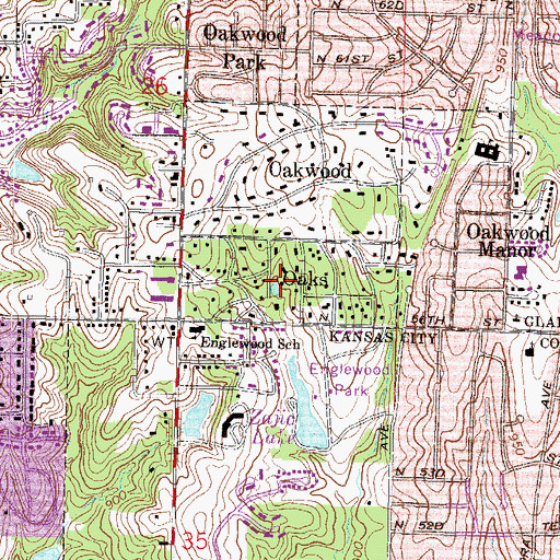 Topographic Map of Village of Oaks, MO
