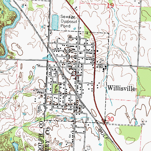 Topographic Map of Village of Willisville, IL