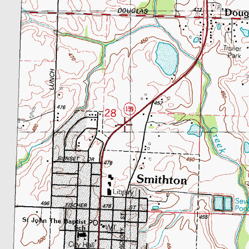 Topographic Map of Village of Smithton, IL