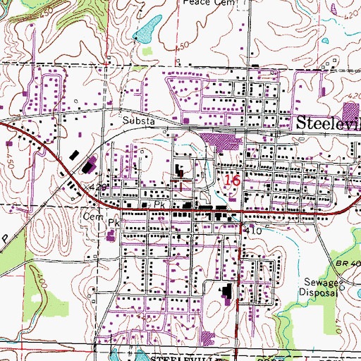 Topographic Map of Village of Steeleville, IL