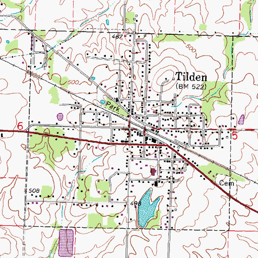 Topographic Map of Village of Tilden, IL