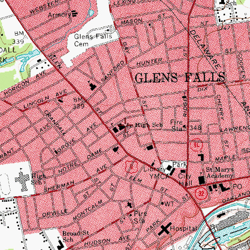 Topographic Map of Glens Falls Junior High School (historical), NY