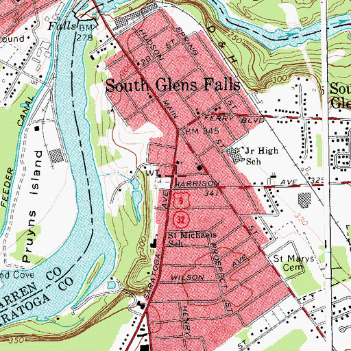 Topographic Map of South Glens Falls Village Hall, NY