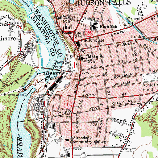 Topographic Map of Hudson Falls Hose Company Number 2, NY