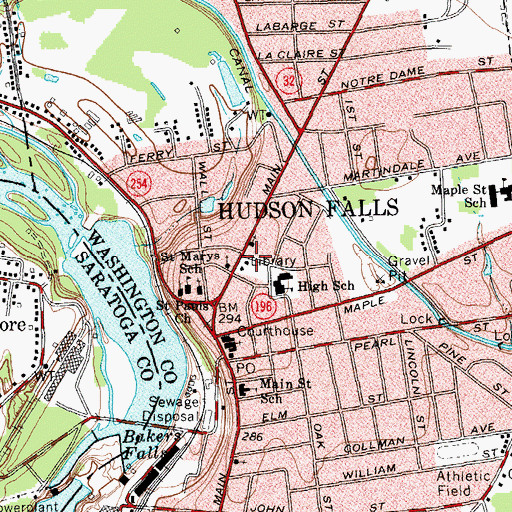 Topographic Map of Hudson Falls Free Library, NY