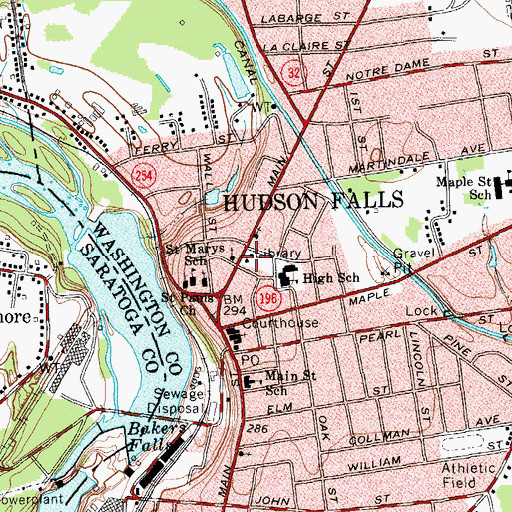 Topographic Map of Hudson Falls Village Offices, NY