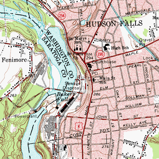 Topographic Map of Hudson Falls Sewage Disposal Plant, NY
