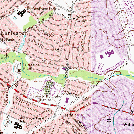 Topographic Map of Willingboro Fire Department Headquarters, NJ