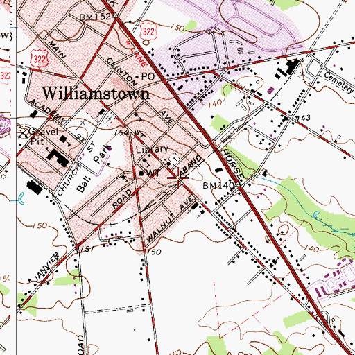 Topographic Map of Williamstown Fire Department Company 1, NJ