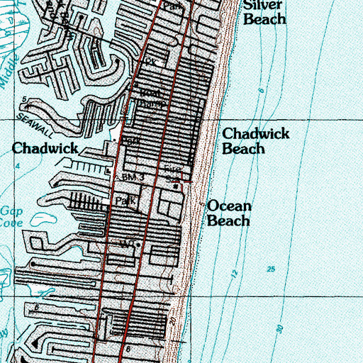 Topographic Map of Dover Township Fire Department Ocean Beach Fire Company 3 Station 27, NJ