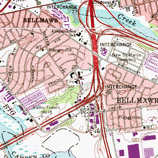 Topographic Map of Bellmawr Park Volunteer Fire Company Station 33, NJ