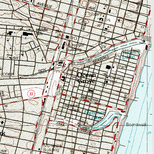 Topographic Map of Ocean Grove Fire District Eagle Hook and Ladder Company, NJ