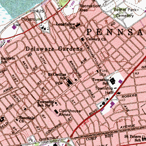 Topographic Map of Pennsauken Bureau of Fire Prevention, NJ