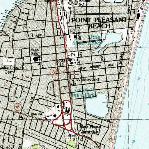 Topographic Map of Point Pleasant Beach Fire Department, NJ