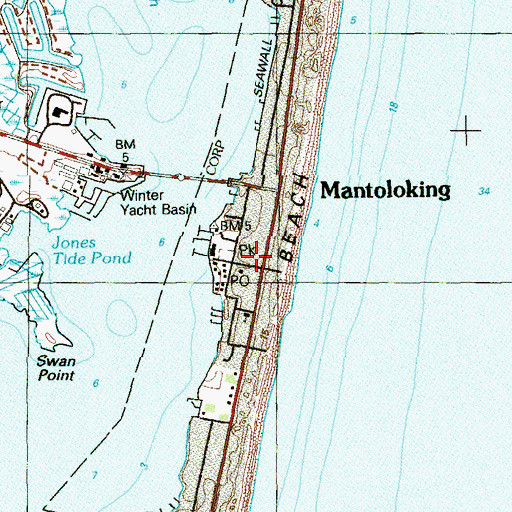 Topographic Map of Mantoloking Fire Company 1 Station 35, NJ