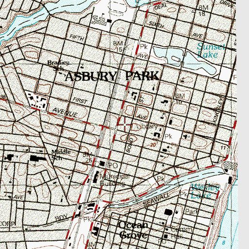 Topographic Map of Asbury Park Fire Department, NJ