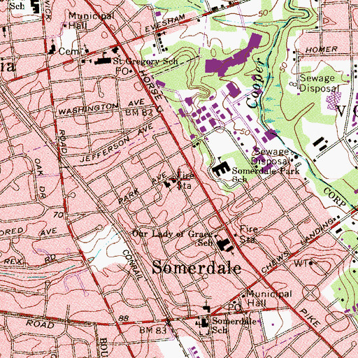 Topographic Map of Somerdale Fire Department, NJ