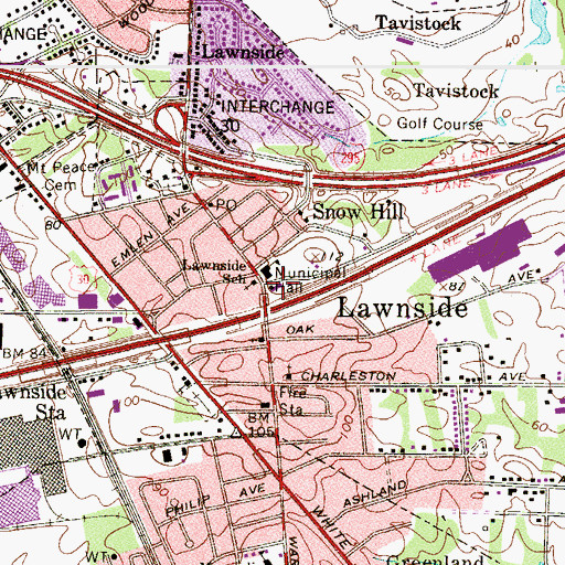 Topographic Map of Lawnside Fire Company 1, NJ