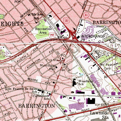 Topographic Map of Barrington Fire Company 1, NJ