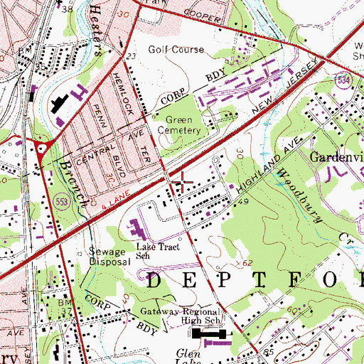 Topographic Map of Deptford Fire Department Battalion 4 Tanyard Road Station, NJ