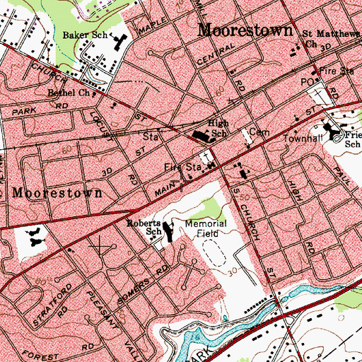Topographic Map of Moorestown Hose Company Number 1 Fire Station, NJ