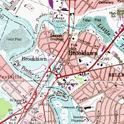Topographic Map of Brooklawn Fire Company, NJ