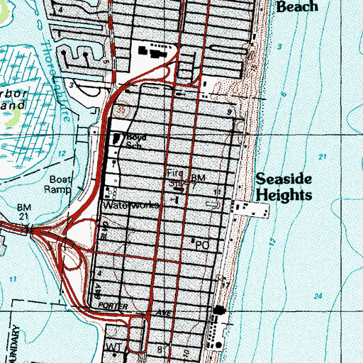 Topographic Map of Seaside Heights Volunteer Fire Department Station 44, NJ