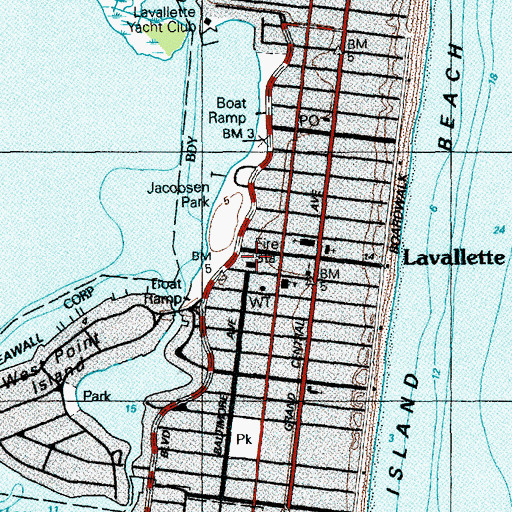 Topographic Map of Lavallette Volunteer Fire Company 1 Station 69, NJ