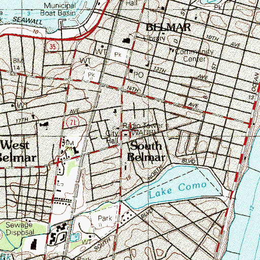 Topographic Map of South Belmar Fire Company 1, NJ