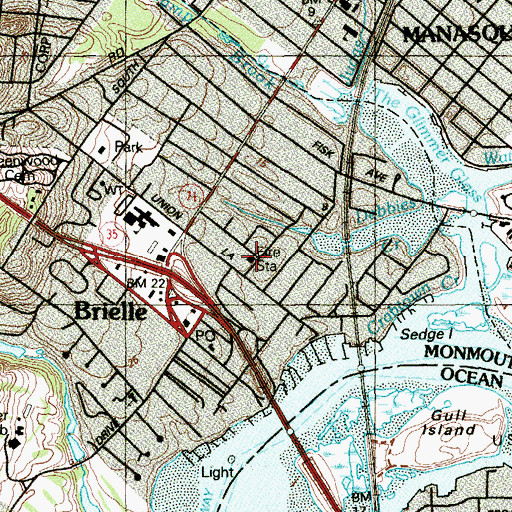 Topographic Map of Borough of Brielle Fire Department, NJ