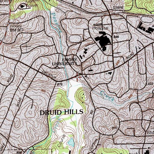 Topographic Map of Druid Hills Census Designated Place, GA