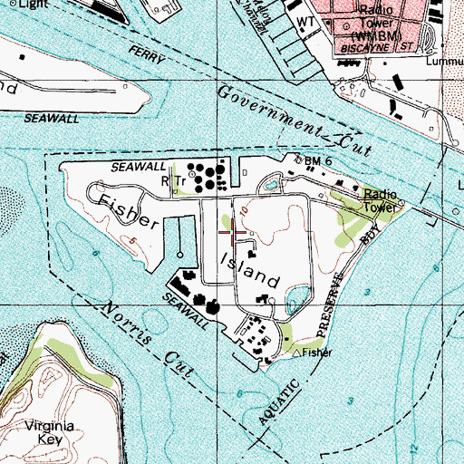 Topographic Map of Fisher Island Census Designated Place, FL