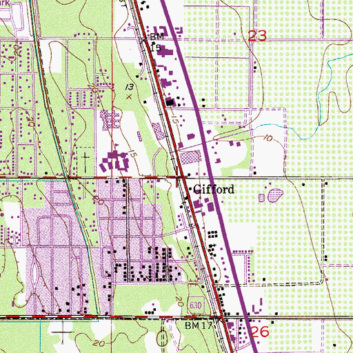 Topographic Map of Gifford Census Designated Place, FL