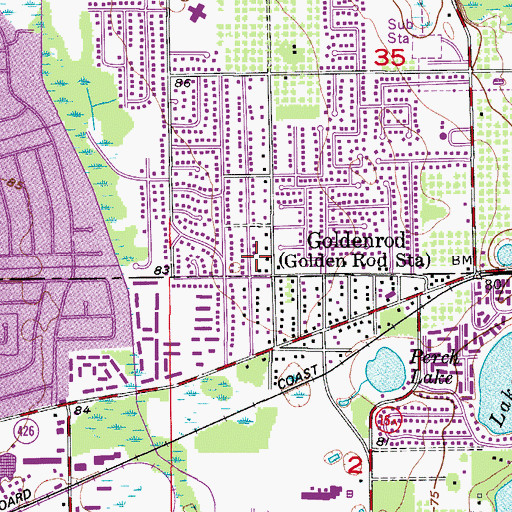 Topographic Map of Goldenrod Census Designated Place, FL