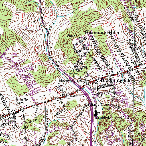Topographic Map of Bloomingdale Census Designated Place, TN