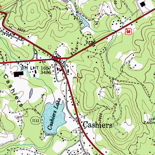 Topographic Map of Cashiers Census Designated Place, NC