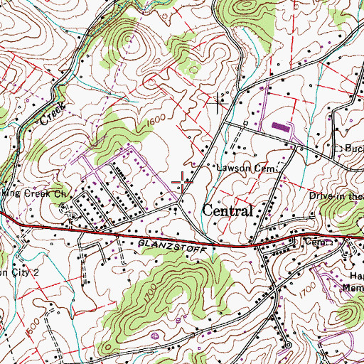 Topographic Map of Central Census Designated Place, TN