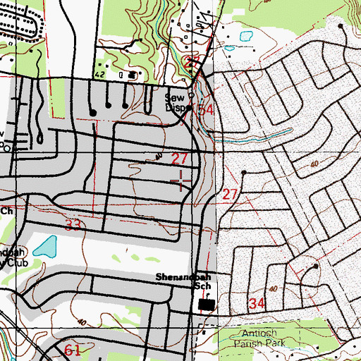 Topographic Map of Shenandoah Census Designated Place, LA